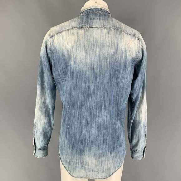 DSQUARED2 Blue Distressed Cotton Denim Long Sleeve Shirt - Picture 3 of 6